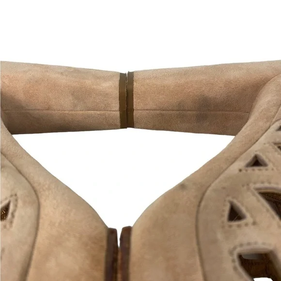 SEE by CHLOE caged lattice lace up open toe platform suede block heels - Picture 7 of 9